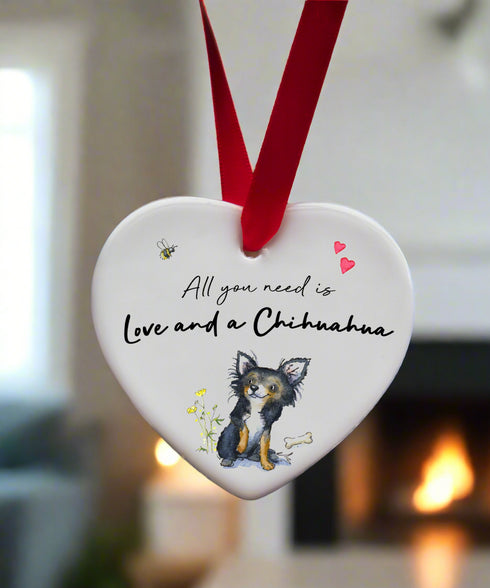 Love and a Chihuahua Ceramic Heart